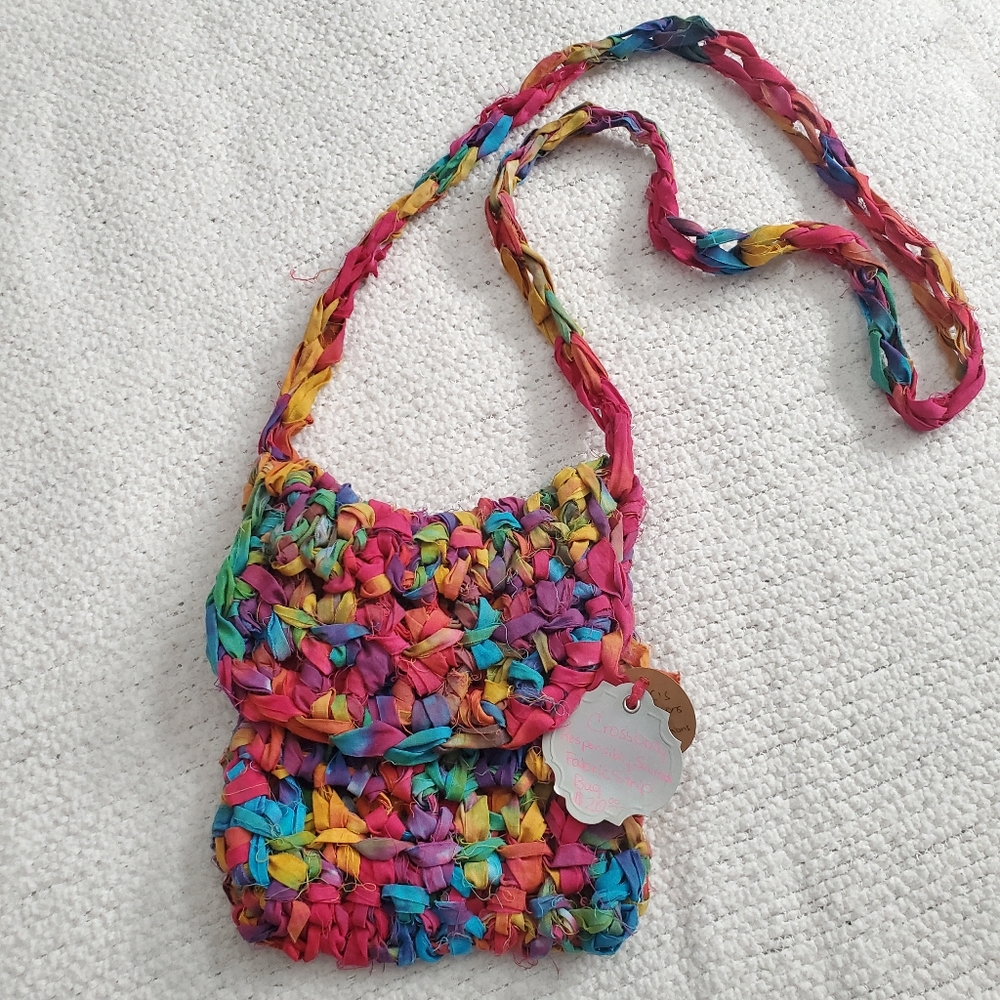 Hand crocheted fabric bag